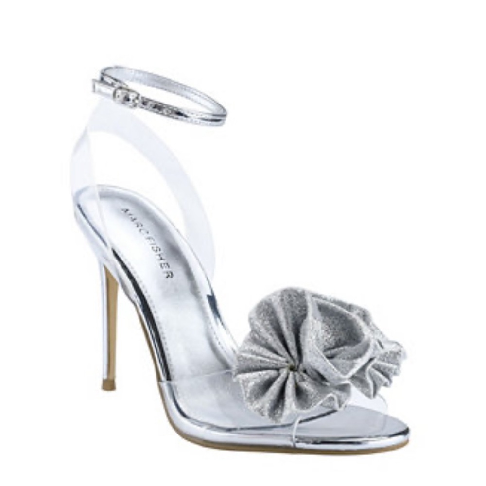 Marc Fisher Geavie Silver Glitter Ruffle Dress Sandals Heels